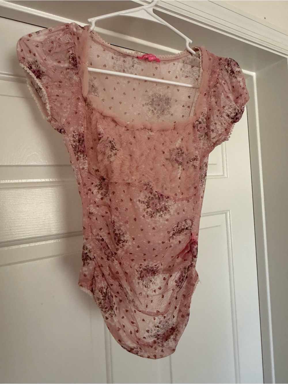 Sugar Thrillz Sheer Pink Floral Ruffle Camisole